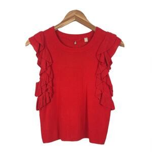 Anthropologie Knitted & Knotted Ribbed Sleeveless Ruffle Sweater Size XS Red